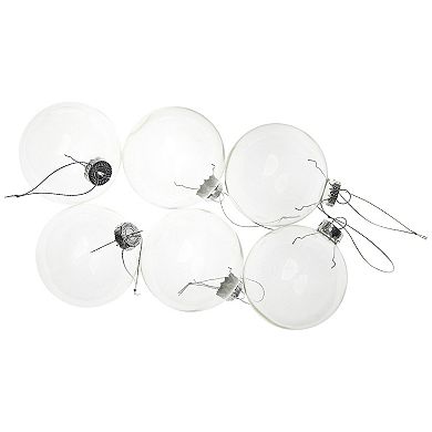 6ct Clear and Silver Glass Christmas Ball Ornaments 3.25" (80mm)