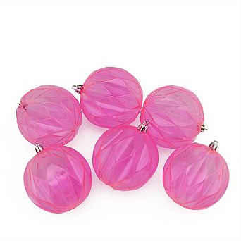 6 ct Pink Rhombus Cut Shatterproof Transparent Christmas Ball Ornaments 3" (70mm)
