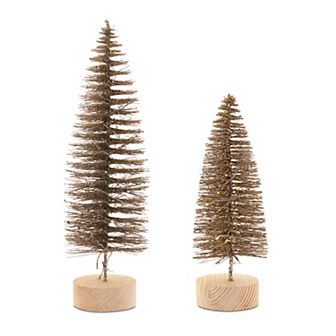 Set of 4 Pre-lit Brown Contemporary Christmas Tree 8 pc Tabletop Decor 10.75"