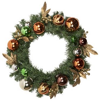 Green Foliage with Ornaments Artificial Christmas Wreath 24-Inch Unlit
