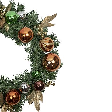 Green Foliage with Ornaments Artificial Christmas Wreath 24-Inch Unlit