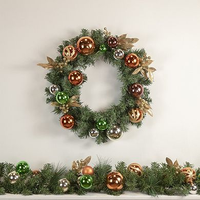 Green Foliage with Ornaments Artificial Christmas Wreath 24-Inch Unlit