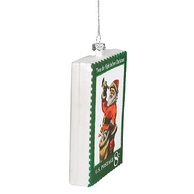 3.5" Green USPS Santa Stamp "Twas The Night Before Christmas" Glass Christmas Ornament