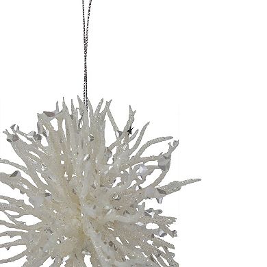 4.5" White Glittered Starburst Christmas Ornament