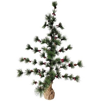 35.25" Winter Berry Pine Tree with Pine Cones in Jute Base Christmas Decoration