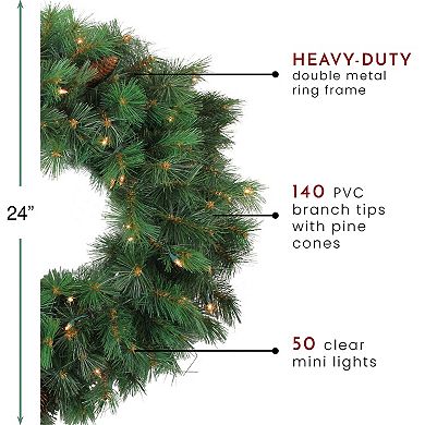 Pre-Lit Royal Oregon Pine Artificial Christmas Wreath - 24-Inch Clear Lights