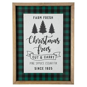 16" Buffalo Plaid Wooden Framed "Farm Fresh Christmas Trees" Wall Decor