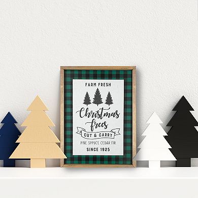 16" Buffalo Plaid Wooden Framed "Farm Fresh Christmas Trees" Wall Decor