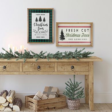 16" Buffalo Plaid Wooden Framed "Farm Fresh Christmas Trees" Wall Decor