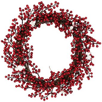 Red Berry with Frosted Accents Artificial Christmas Wreath - 18-Inch Unlit