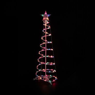 Set of 2 Lighted Multi-Color Outdoor Spiral Christmas Cone Trees 4' 6'