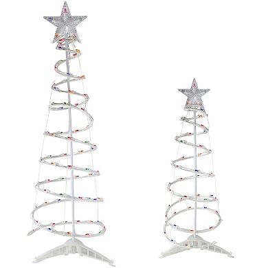 Set of 2 Lighted Multi-Color Outdoor Spiral Christmas Cone Trees 4' 6'