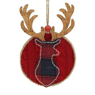 6" Red and Brown Deer Head Silhouette Christmas Ornament