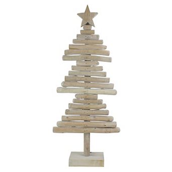 25.5" Rustic Wooden Christmas Tree with Star Table Top Decor