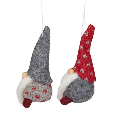 Set of 2 Gray and Red Santa Gnomes Christmas Ornaments 4.25"