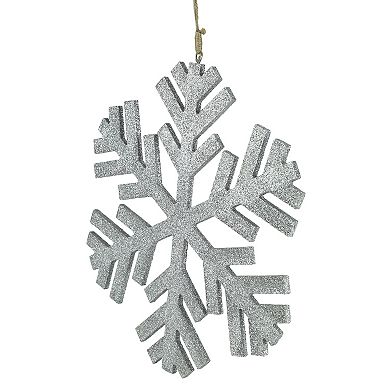 11.75" Silver Glitter Drenched Snowflake Christmas Ornament