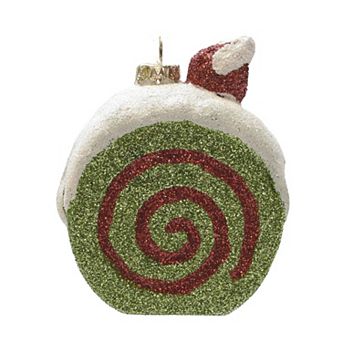 3.25" Green Red and Beige Glittered Shatterproof Cake Slice Christmas Ornament