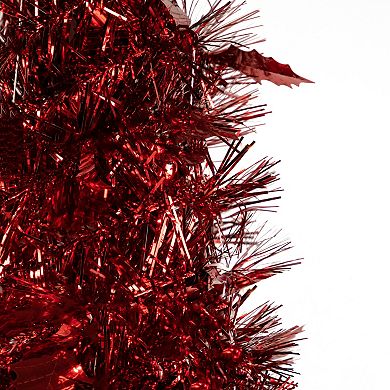 4' Red Tinsel Pop-Up Artificial Christmas Tree Unlit