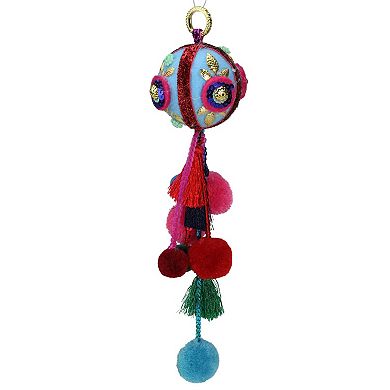 10.25" Blue and Red Ball with Pompoms Christmas Ornament
