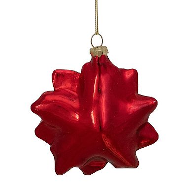 5" Red and Gold Glittery Poinsettia Glass Christmas Ornament