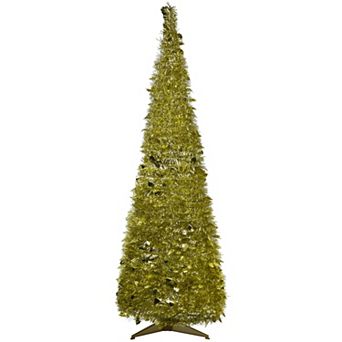 6' Gold Tinsel Pop-Up Artificial Christmas Tree Unlit