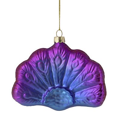 4.25" Regal Peacock Blue and Purple Glittered Glass Peacock Christmas Ornament