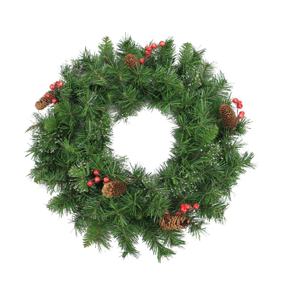 Holly Frosted Pine Cone Artificial Christmas Wreath - 24-Inch, Unlit