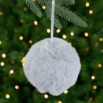 3" Light Gray Faux Fur Plush Ball Hanging Christmas Ornament