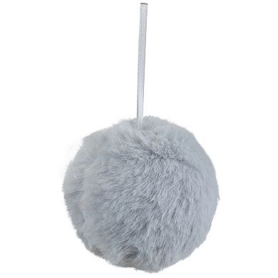 3" Light Gray Faux Fur Plush Ball Hanging Christmas Ornament