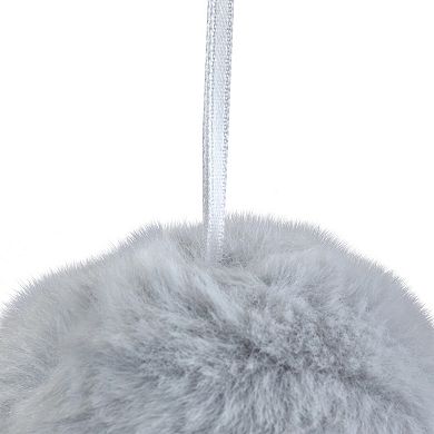 3" Light Gray Faux Fur Plush Ball Hanging Christmas Ornament