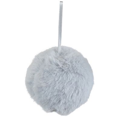3" Light Gray Faux Fur Plush Ball Hanging Christmas Ornament