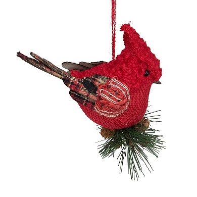 5" Red Burlap Cardinal with Pine Needles and Berries Christmas Ornament
