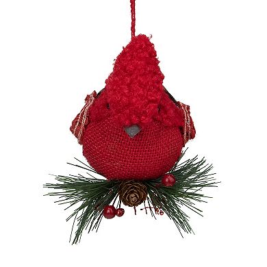 5" Red Burlap Cardinal with Pine Needles and Berries Christmas Ornament