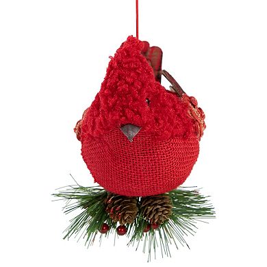 5" Red Burlap Cardinal with Pine Needles and Berries Christmas Ornament