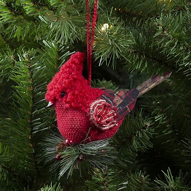 5" Red Burlap Cardinal with Pine Needles and Berries Christmas Ornament