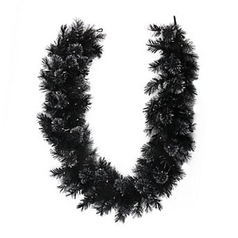 6' x 9 Pre-Lit Battery Operated Black Bristle Artificial Christmas Garland - Warm White LED Lights