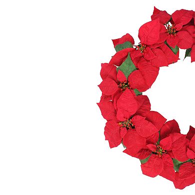 24" Red Artificial Poinsettia Flower Christmas Wreath - Unlit