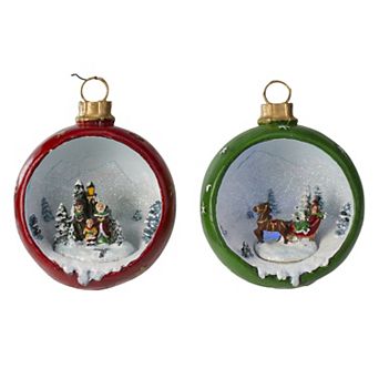 Set of 2 LED Lighted Winter Scene Christmas Ornament Decorations 5.75"