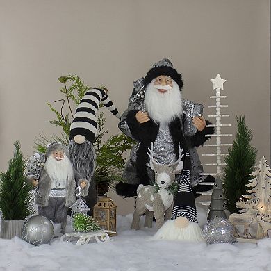 12-Inch Black and White Plush Sitting Christmas Gnome Tabletop Decoration