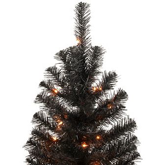3ft Pre-Lit Black Noble Spruce Artificial Halloween Tree Orange Lights
