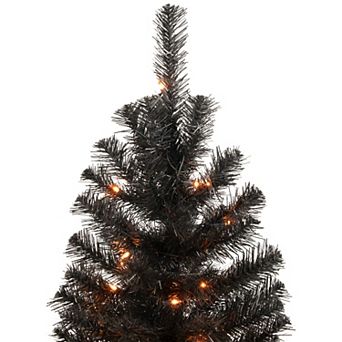 3ft Pre-Lit Black Noble Spruce Artificial Halloween Tree Orange Lights