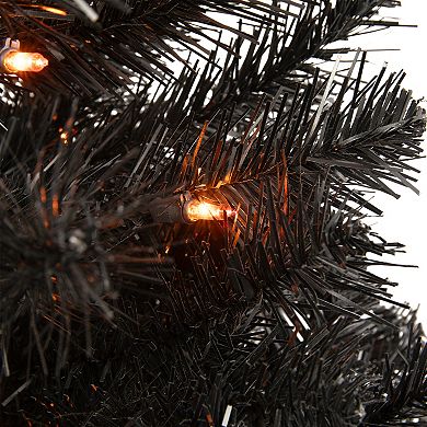 3ft Pre-Lit Black Noble Spruce Artificial Halloween Tree Orange Lights