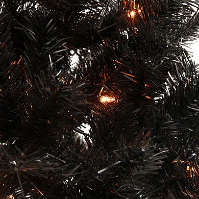 3ft Pre-Lit Black Noble Spruce Artificial Halloween Tree Orange Lights