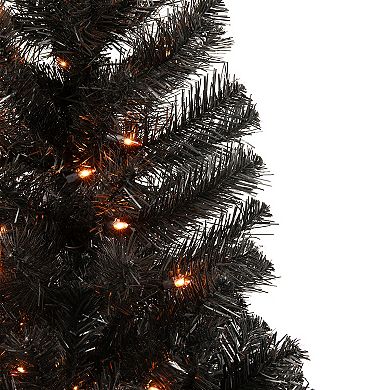 3ft Pre-Lit Black Noble Spruce Artificial Halloween Tree Orange Lights