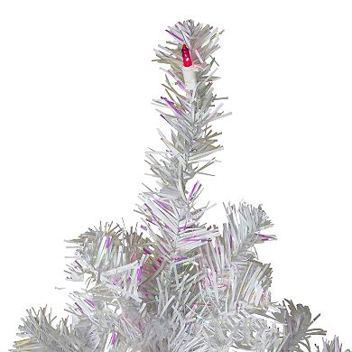 4 Pre-lit White Iridescent Pine Artificial Christmas Tree - Pink Lights