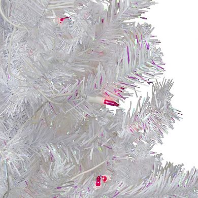 4 Pre-lit White Iridescent Pine Artificial Christmas Tree - Pink Lights