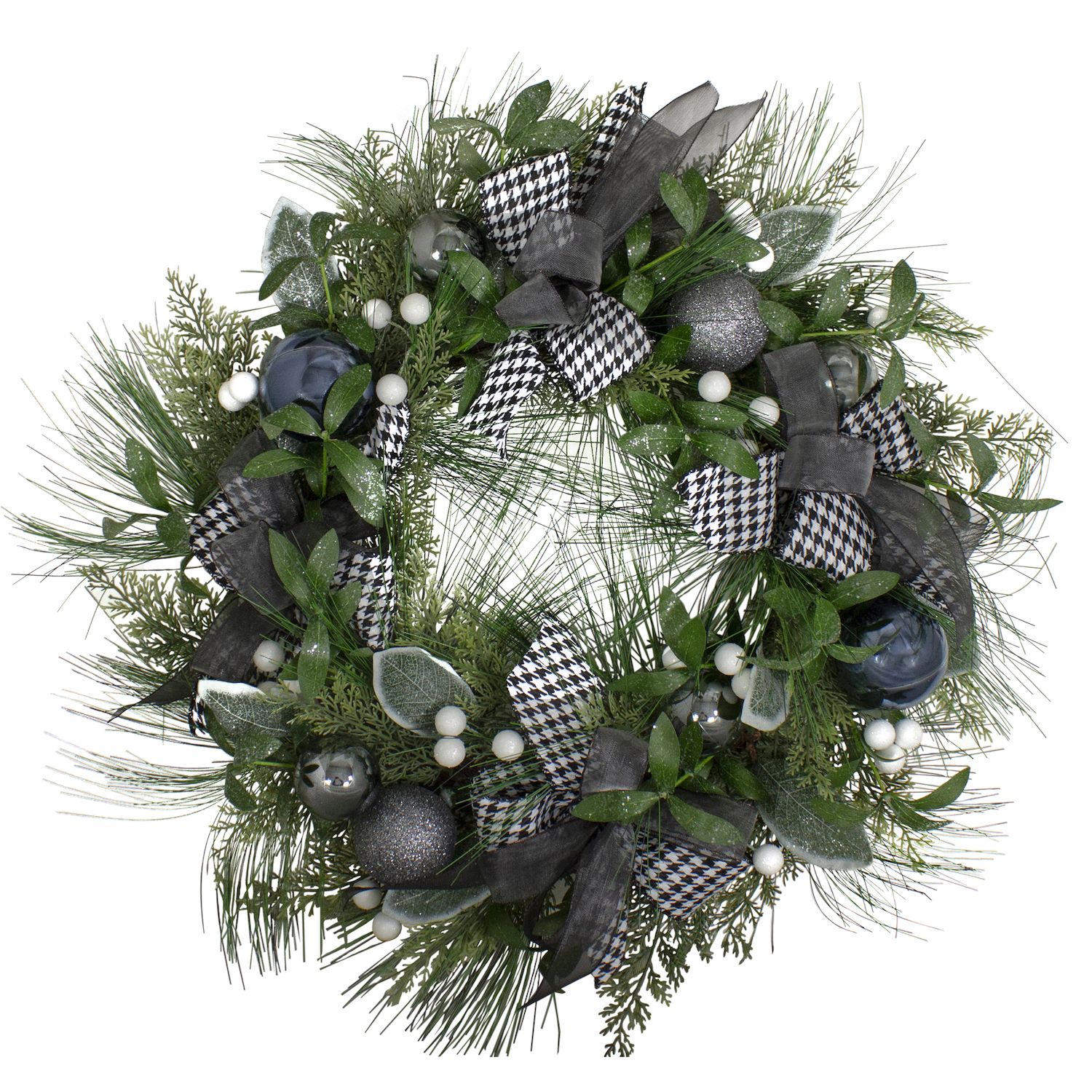 Northlight Black And White Houndstooth And Berry Artificial Christmas Wreath 24 Inch Unlit