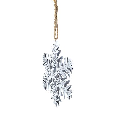 5.5" Silver and White Metal Snowflake Christmas Ornament on Jute Rope