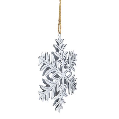 5.5" Silver and White Metal Snowflake Christmas Ornament on Jute Rope