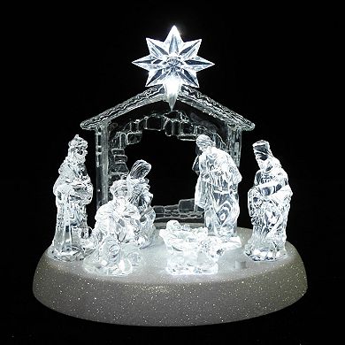 LED Holy Family in Stable Christmas Nativity Scene 7.5 Inch